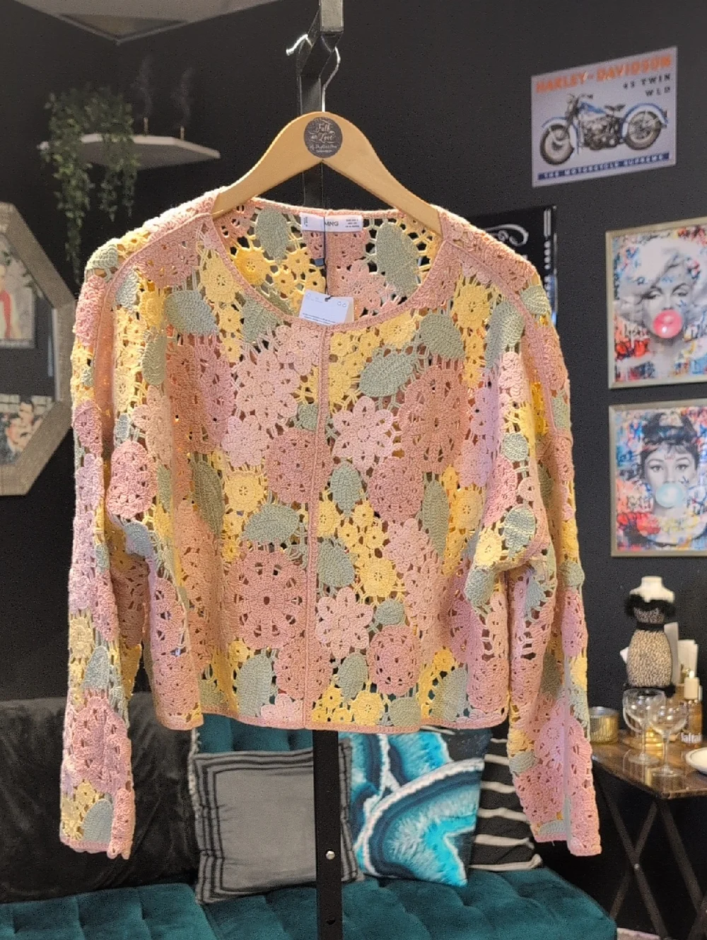 Mango Crochet Floral Knit Top in Peach and Yellow - Picture 1 of 12